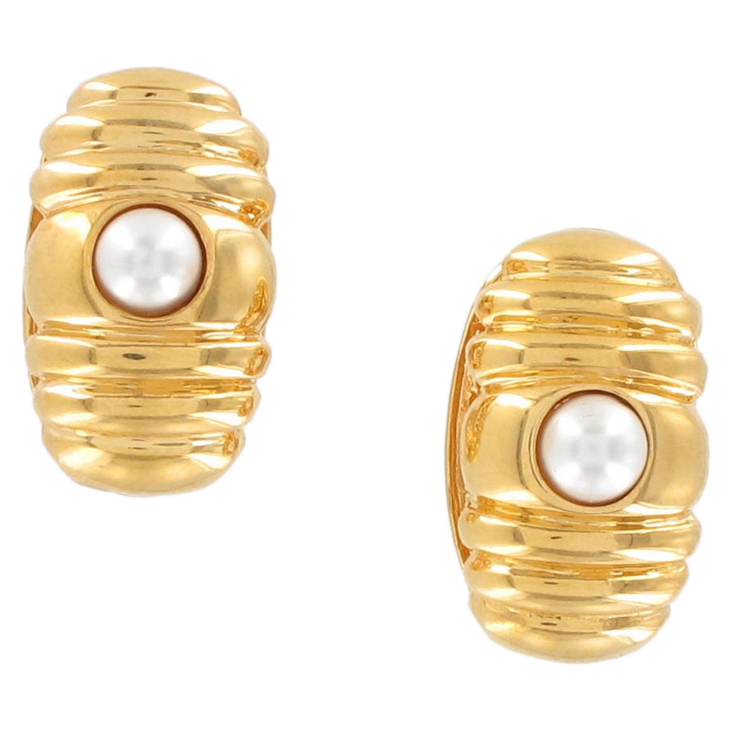 Magnetic Clip On Earrings Faux Pearl Accent Gold Tone 3/4"