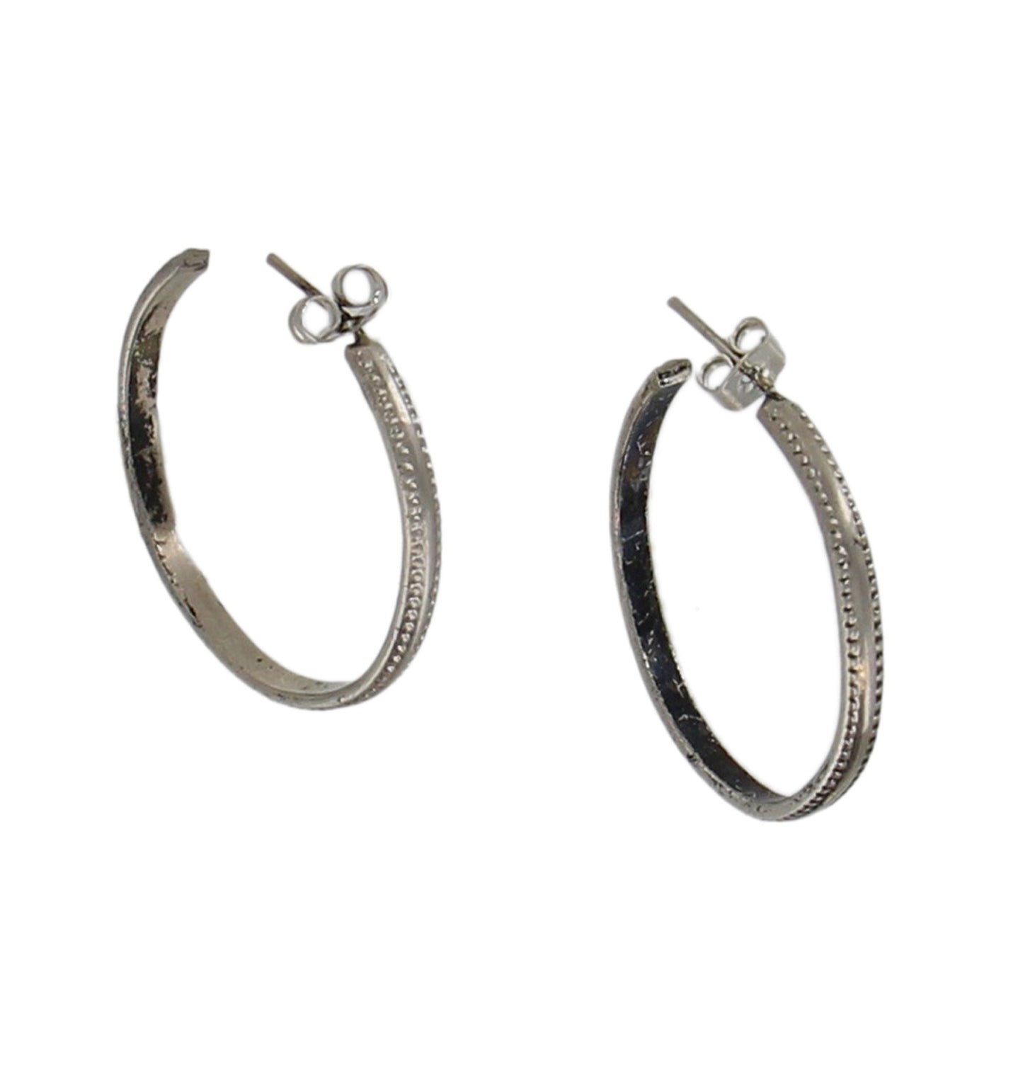 Antiqued Silver Tone Set Of 3 Bangles  Hoop Earrings Boho Bracelet Ladies Size