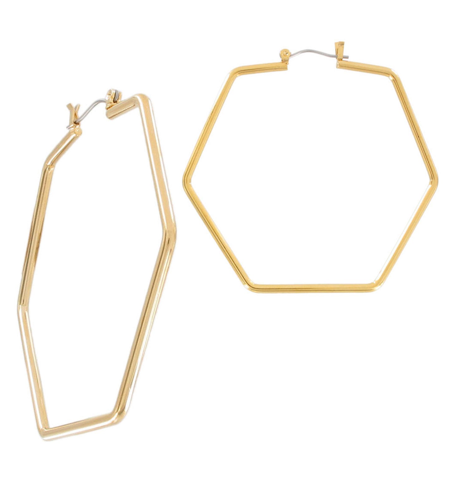 Ky & Co Gold Tone Big Hoop Earrings Hexagon Geometric 2 1/4" USA Made