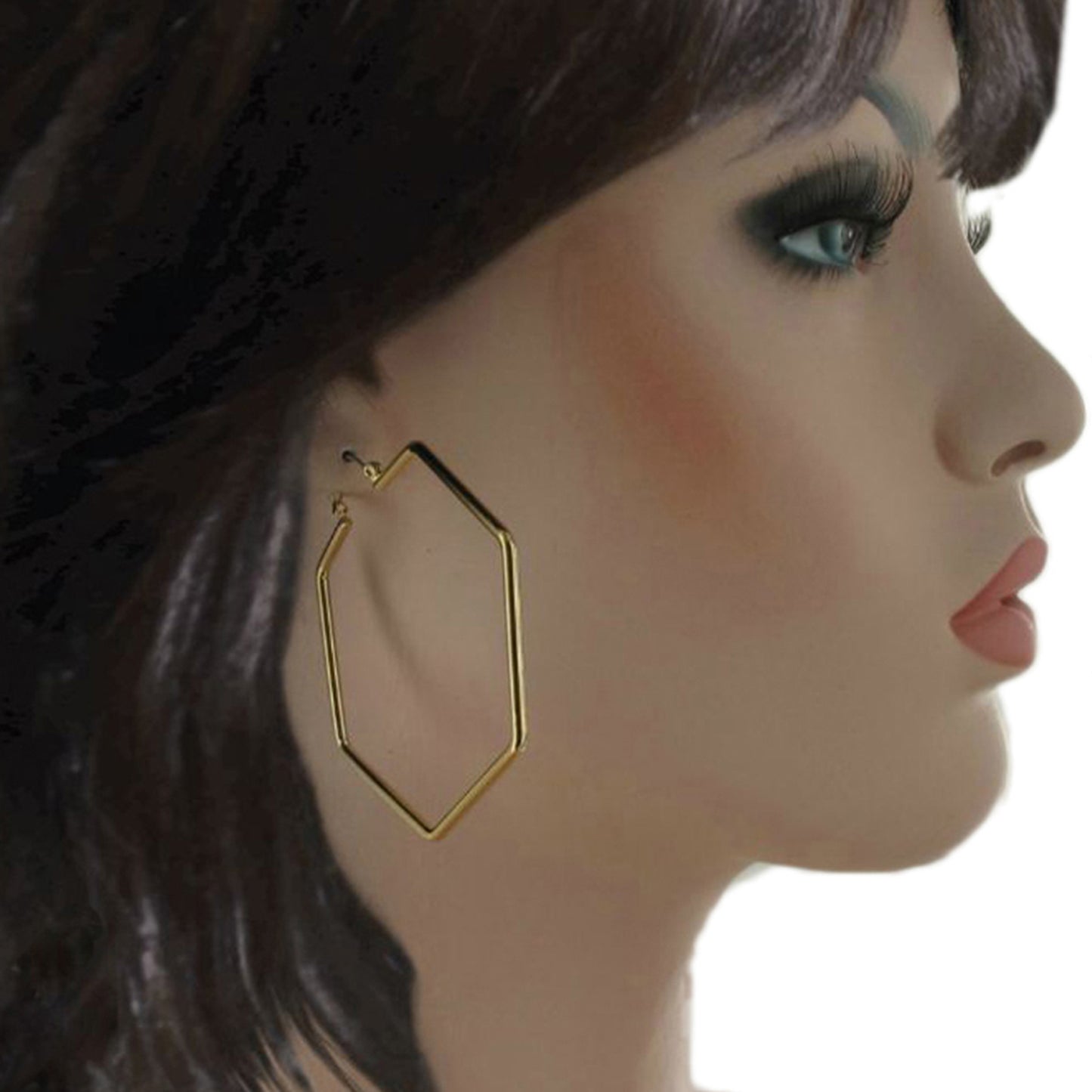 Ky & Co Gold Tone Big Hoop Earrings Hexagon Geometric 2 1/4" USA Made