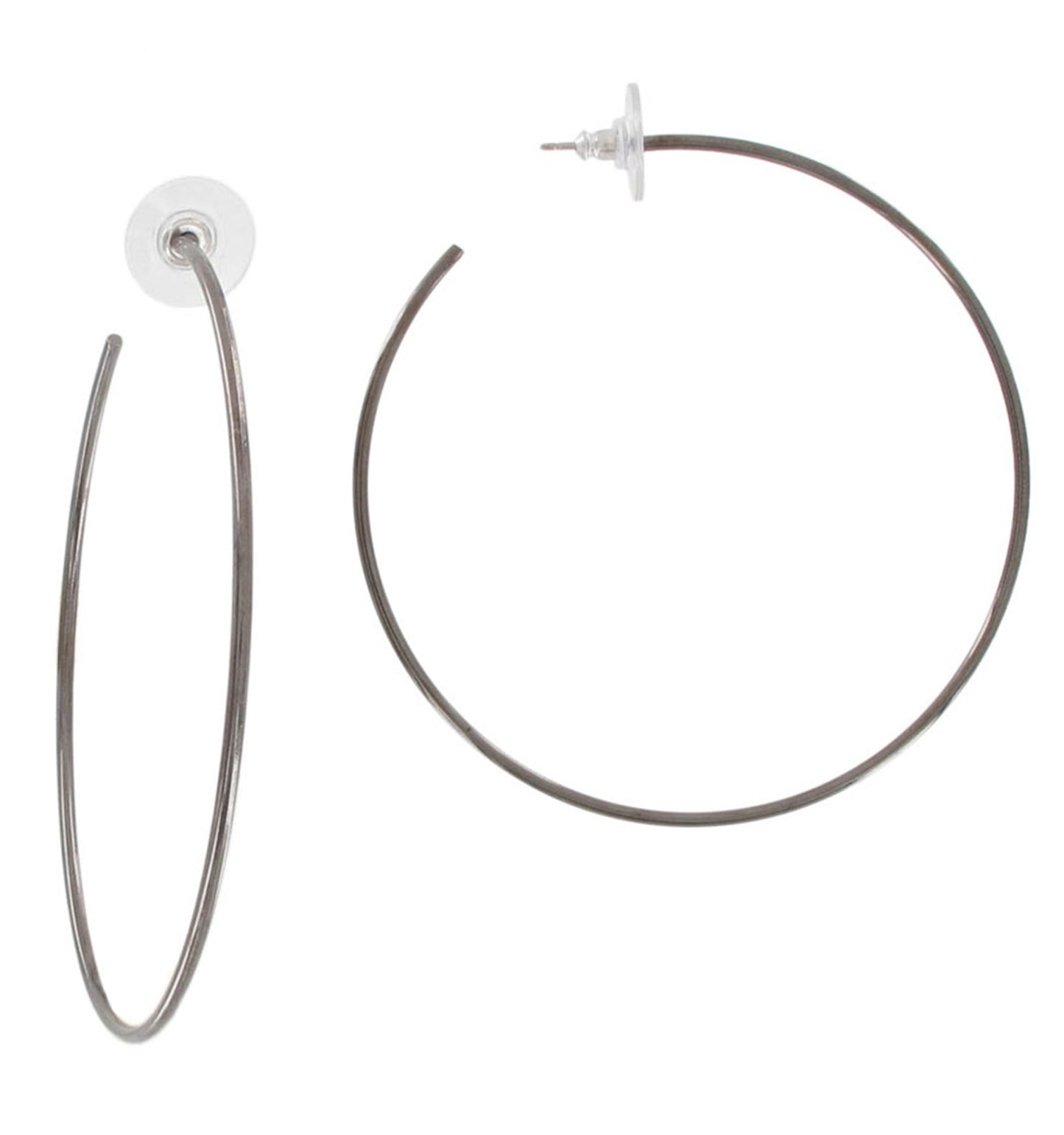 Ky & Co Gun Metal Grey Tone Pierced Hoop Earrings Plain Large 2 5/8" USA Made