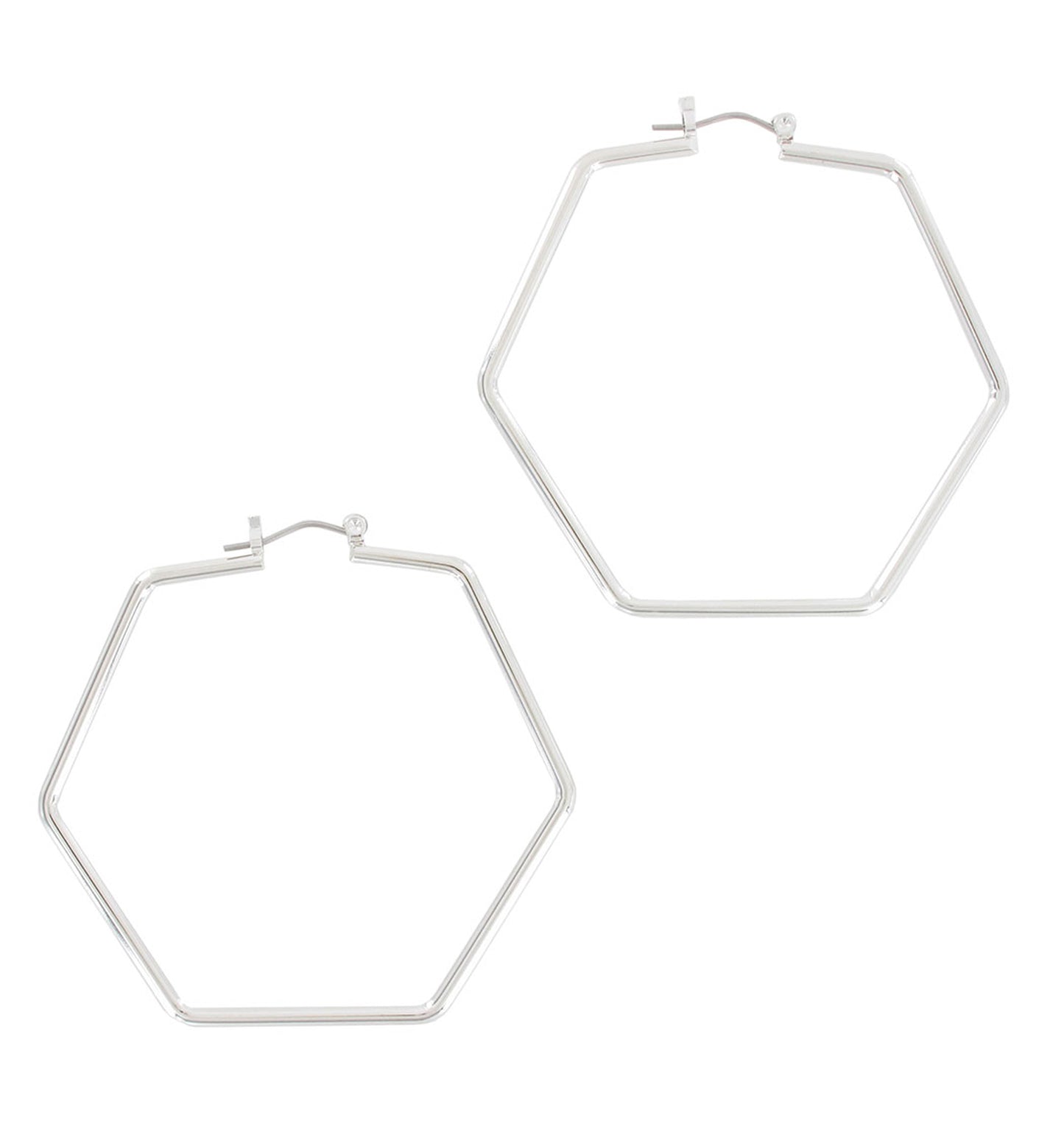 Ky & Co USA Made Silver Tone Geometric Hexagon Hoop Earrings Pierced 2 1/4"