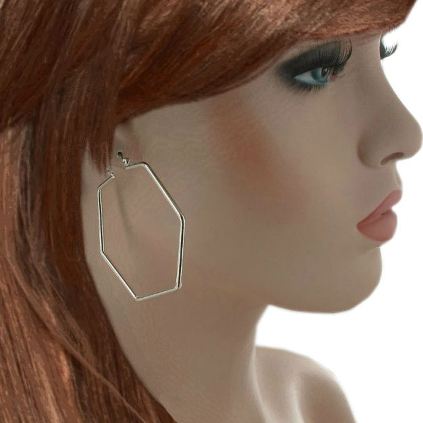 Ky & Co USA Made Silver Tone Geometric Hexagon Hoop Earrings Pierced 2 1/4"