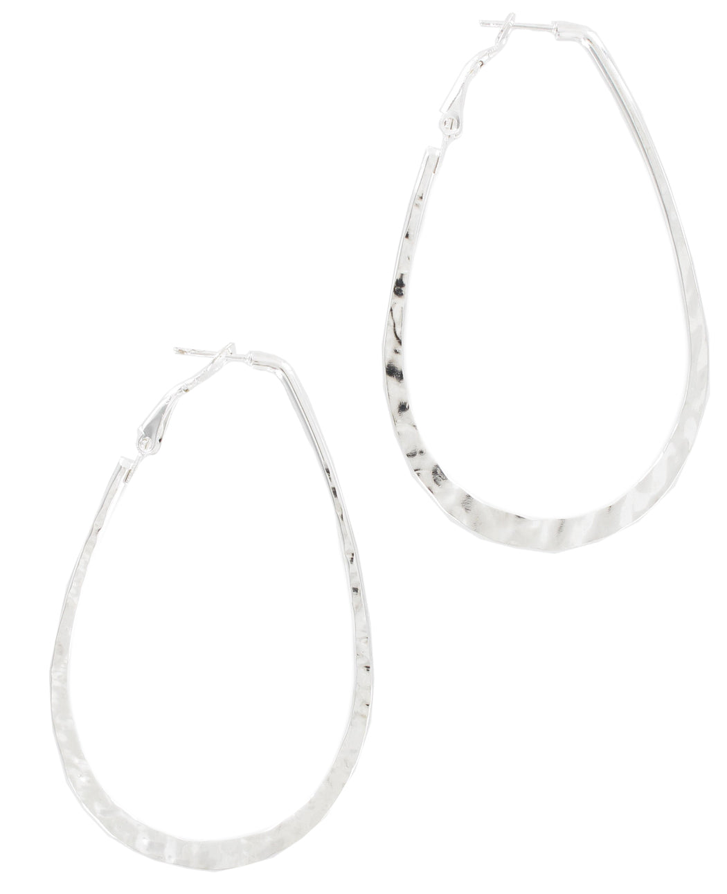 Ky & Co Pierced Earrings Hoop Loop Hammered USA 2 3/4" - Silver Tone