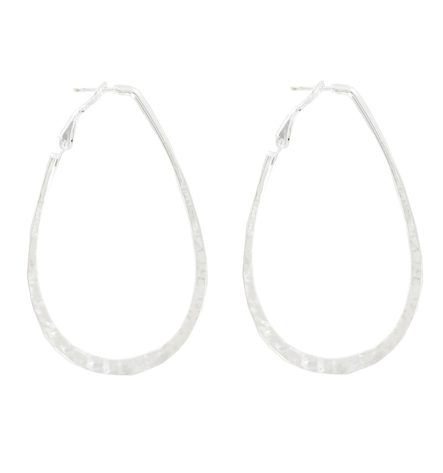 Ky & Co Pierced Earrings Hoop Loop Hammered USA 2 3/4" - Silver Tone