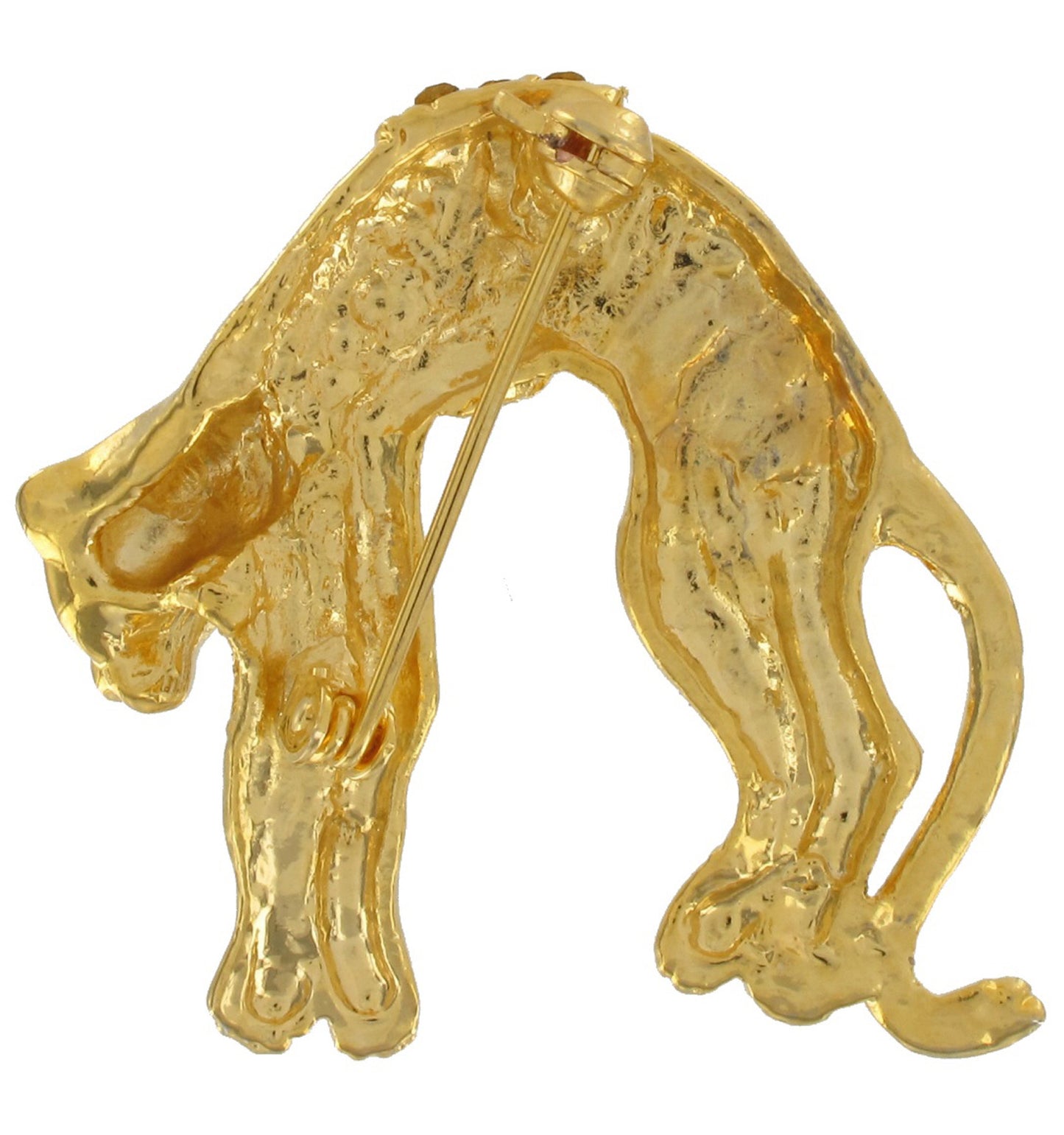 Panther Big Cat Gold Tone Rhinestone Pin Brooch 1 3/4"