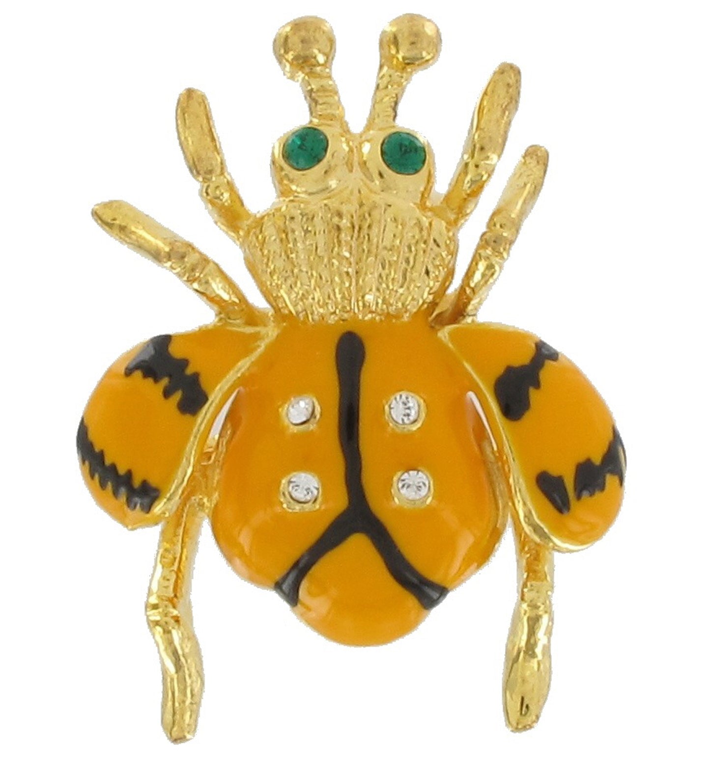Gold Tone Yellow Enamel Rhinestone Bug Insect Pin Brooch 1 1/4"
