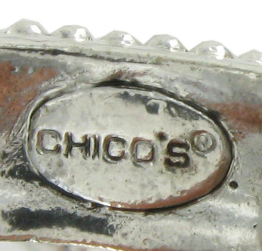 Chicos Silver Tone Square Rhinestone Hoop Earrings 1 1/4"