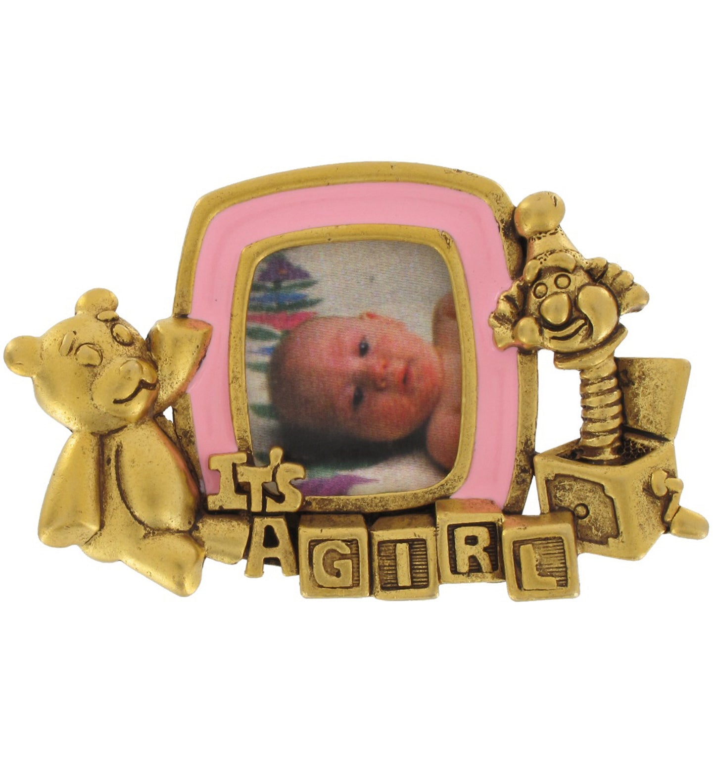 Its A Girl Baby Photo Frame Pin Brooch 2 1/4"