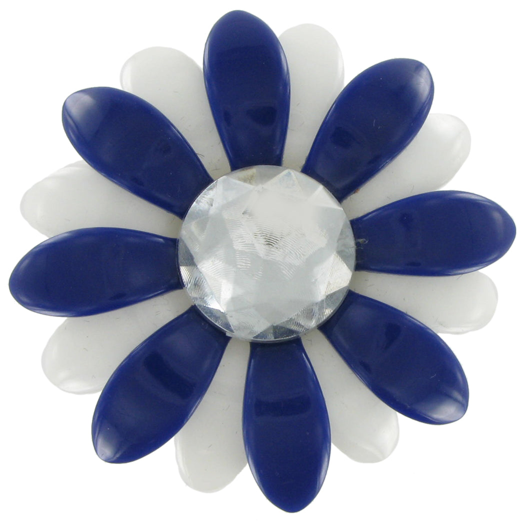 Large Blue White Plastic Flower Statement Pin Brooch 2 1/4" Vintage VNOS