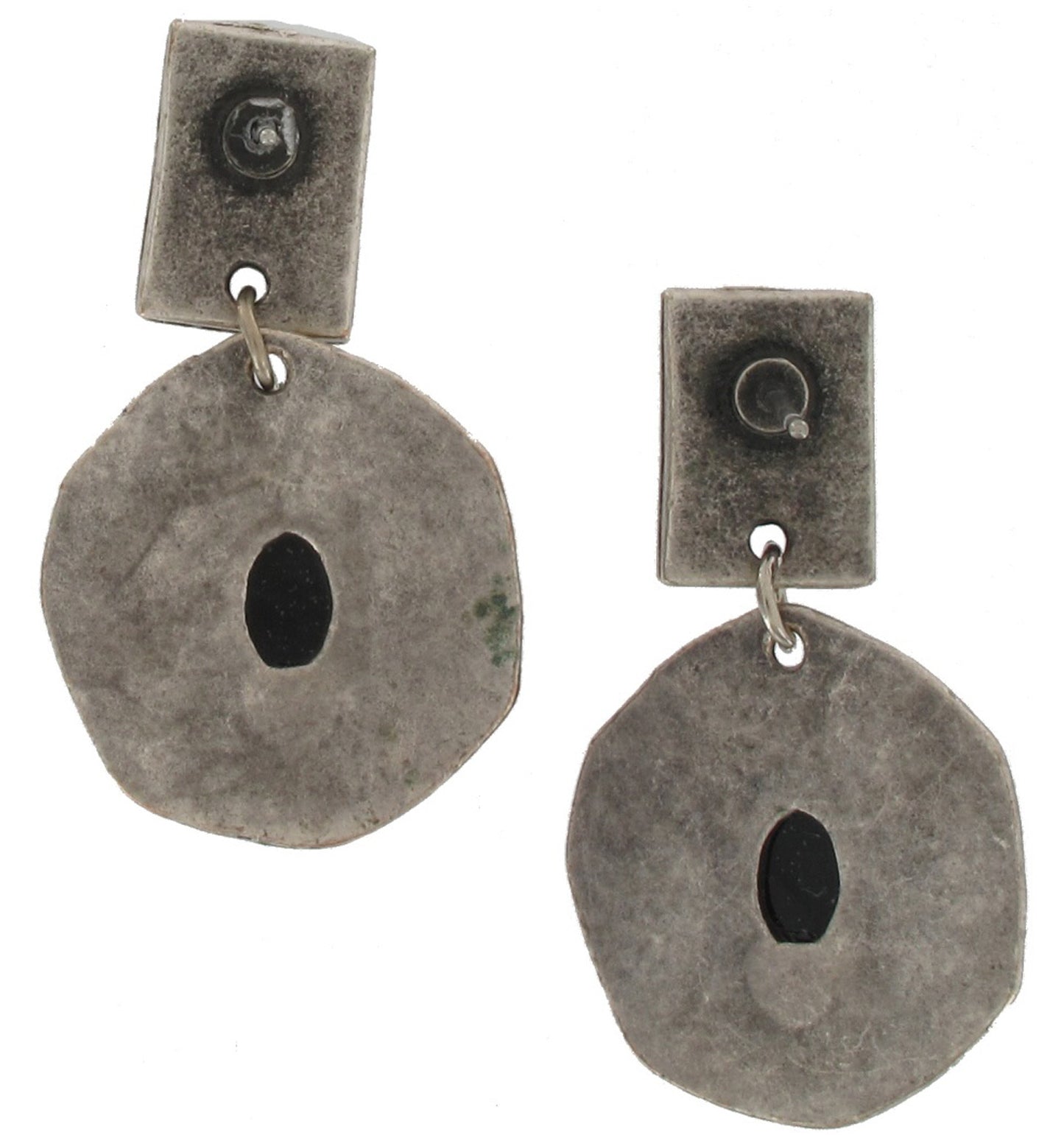 Silver Tone Black Stone Abstract Dangle Earrings 1 1/4"