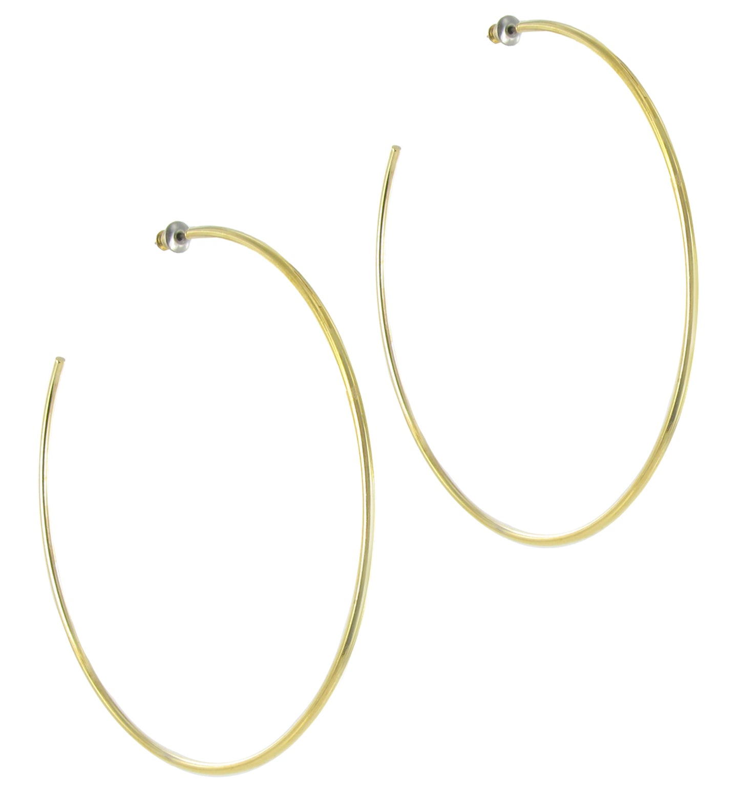 Streetstyle Gold Tone Hoop Pierced Earrings 1.5mm  3 1/2"