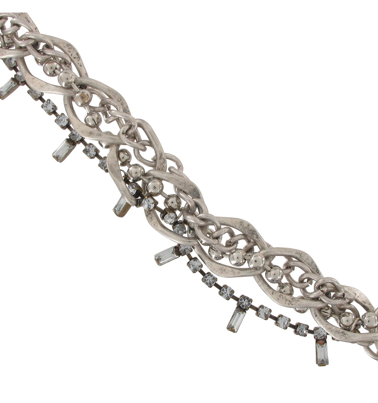 Multistrand Necklace Chain Gold Silver Tone Rhinestone 16 - 18"