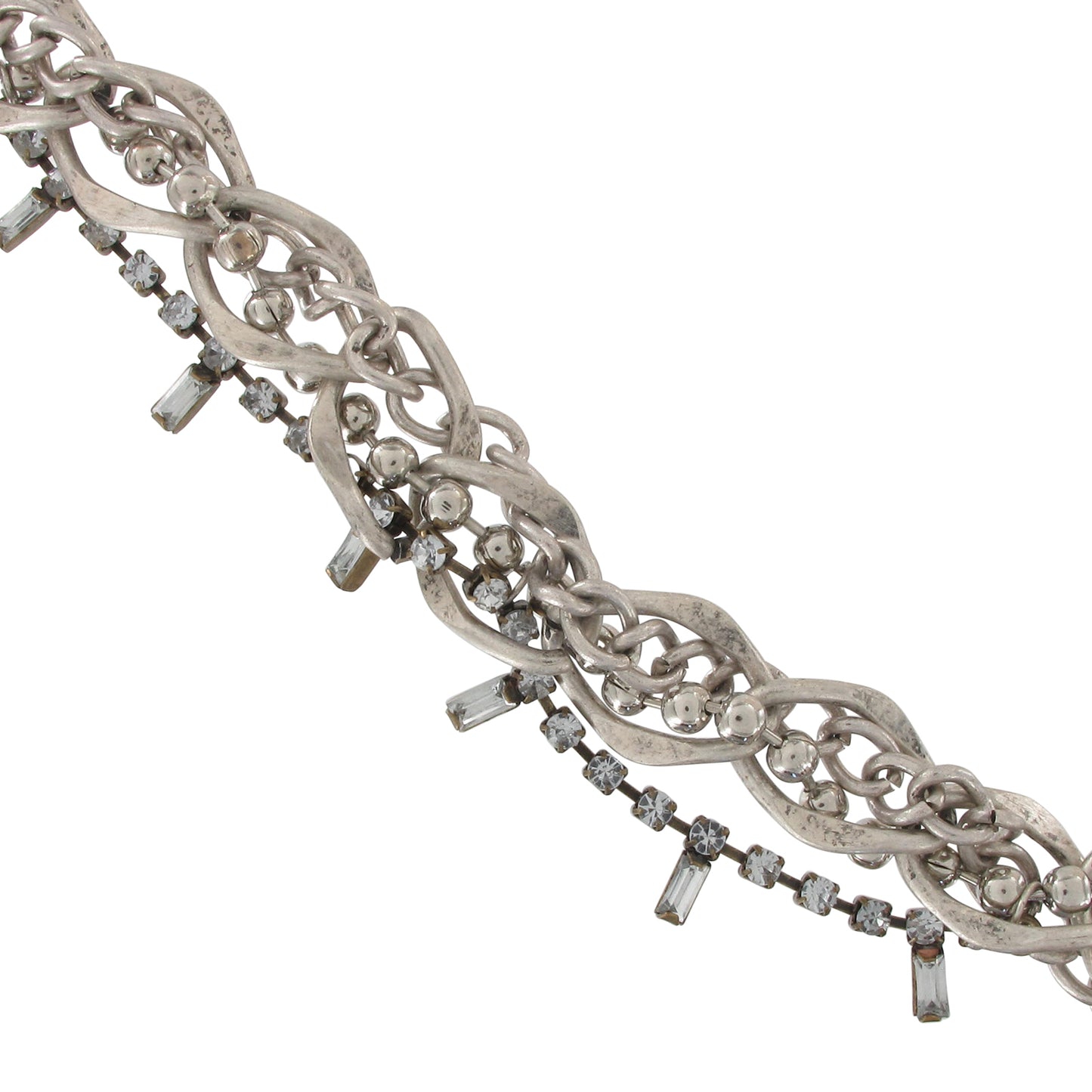 Multistrand Necklace Chain Gold Silver Tone Rhinestone 16 - 18"