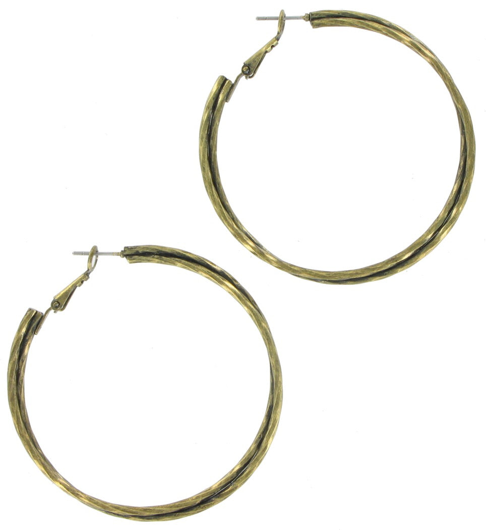 Hoop Gold Tone Pierced Earrings Double Spiral  2"