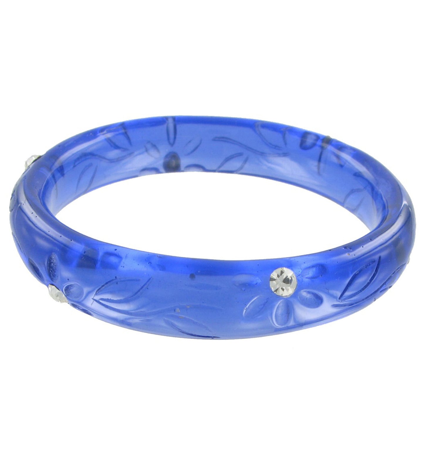 Blue Lucite Flower Rhinestone Floral Bracelet Bangle - Womens Standard Size