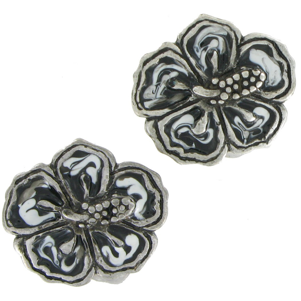 Chicos Enamel Black White Flower Pierced Earrings 7/8"