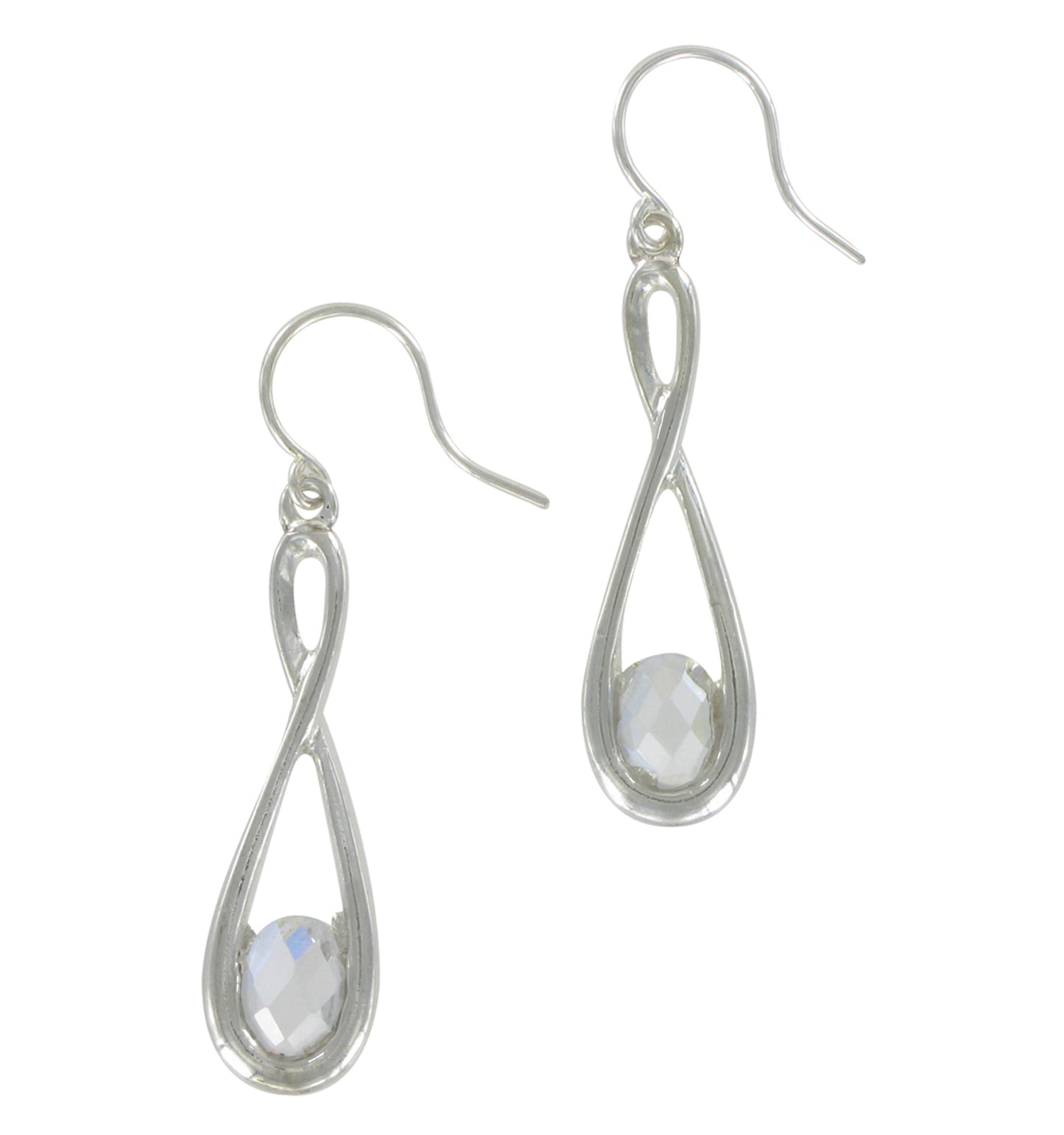 Dangle Pierced Earrings Silver Tone Rhinestone Teardrop Loop 1 1/8"