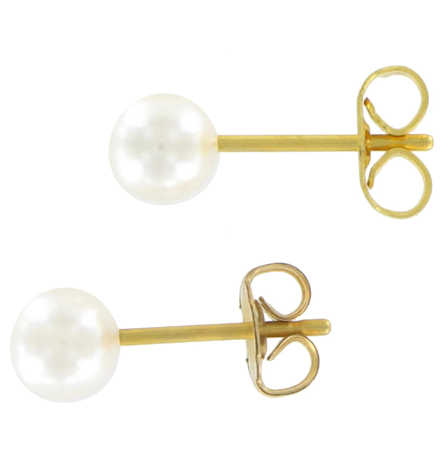 White Faux Pearl Gold Tone Stud Pierced Earrings  6mm