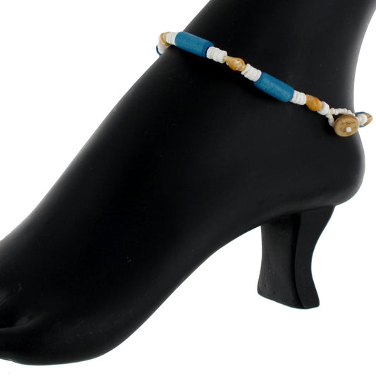 Ethnic Multicolor Wood Genuine Shell Beaded Anklet 10"
