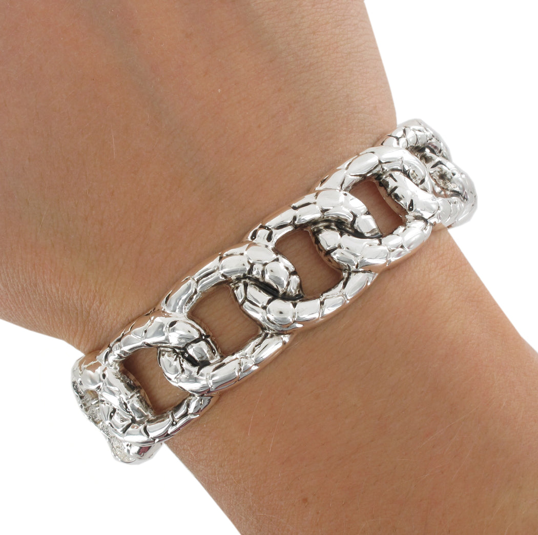 Chunky Chain Design Textured Metal Cuff Clamp Bracelet Ladies Size