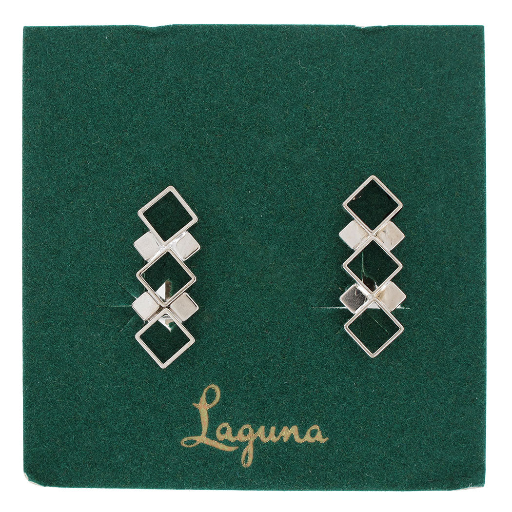 Vintage Laguna Clip On Earrings Silver Tone Geometric Thin Bar 1"