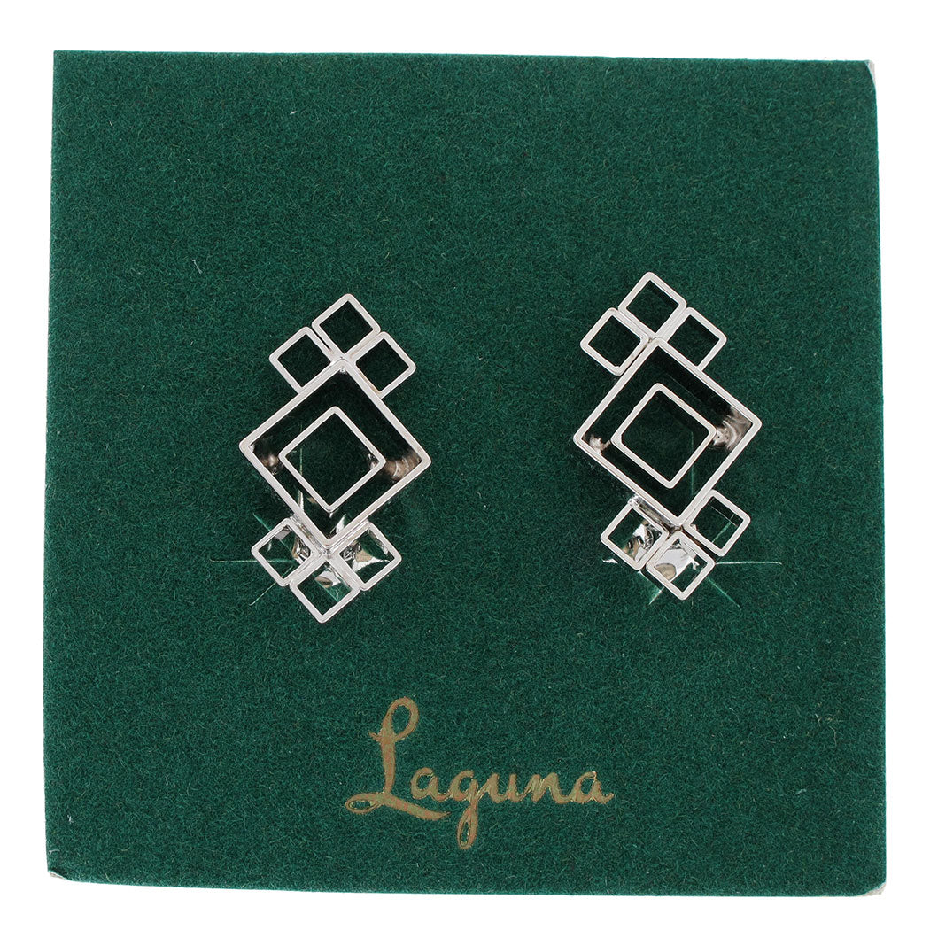 Laguna Silver Tone Geometric Bar Clip On Earrings Structural Statement 1"
