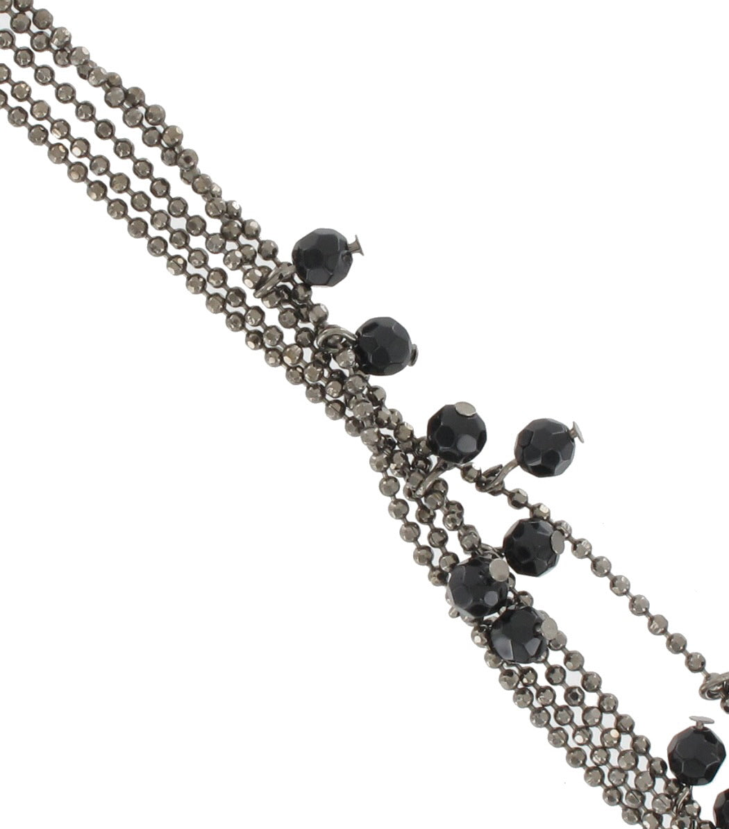 Premier Designs Multi Strand Layered Gunmetal Black Bead Ball Chain Necklace 17"