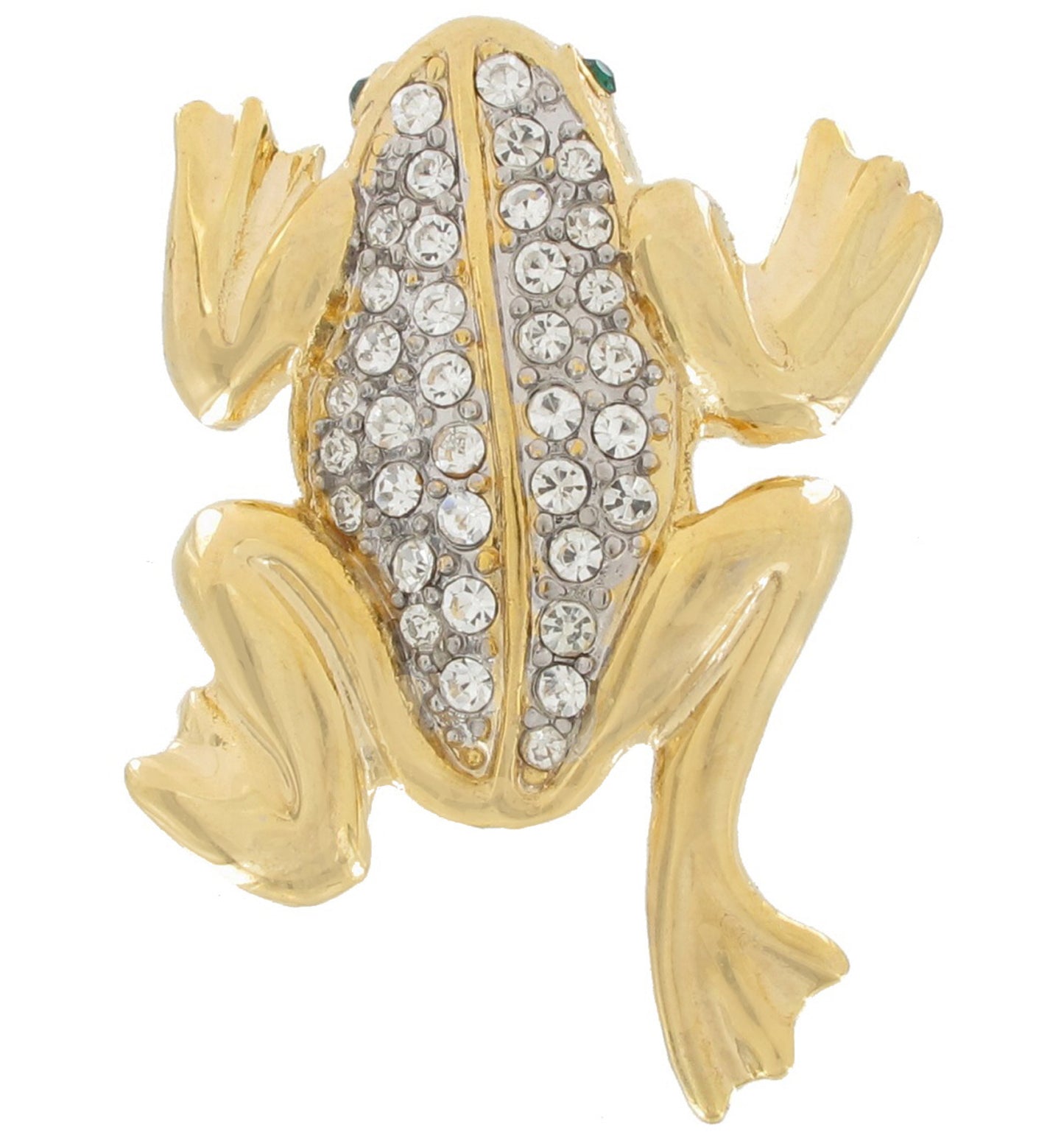 Gold Tone Pave Clear Rhinestone Frog Brooch Pin Womens Fashion Jewelry 2"