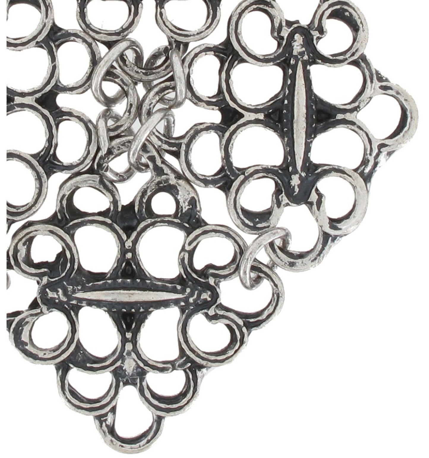 Antiqued Silver Tone Filigree Diamond Shaped Dangle Pierced Earrings 2 1/2"