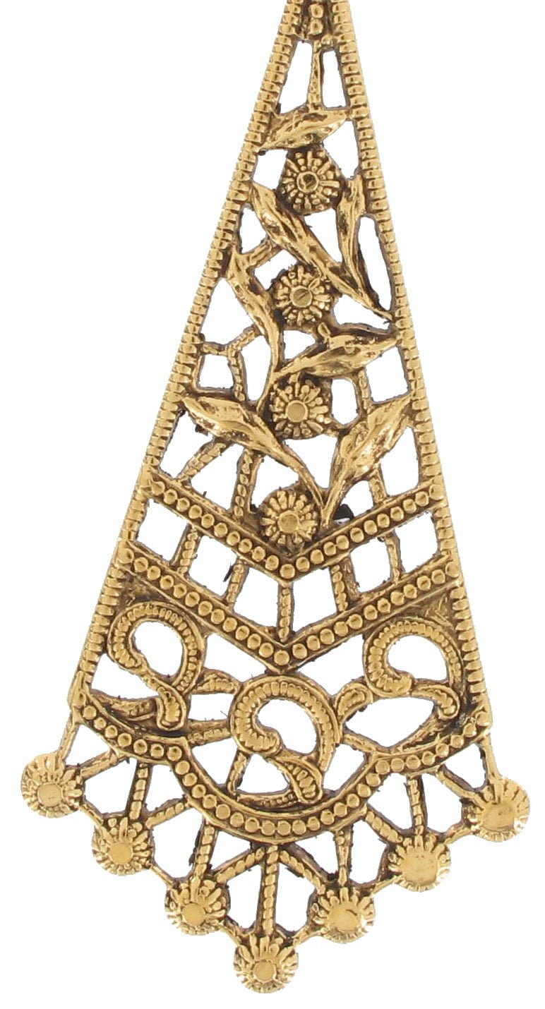 Ky & Co Filigree Detailed Antiqued Gold Tone Long Dangle Pierced Earrings 2 3/8"