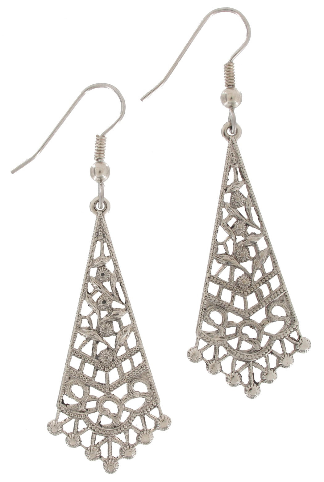 Ky & Co Filigree Openwork Floral Antiqued Silver Tone Dangle Earrings 2 3/8"