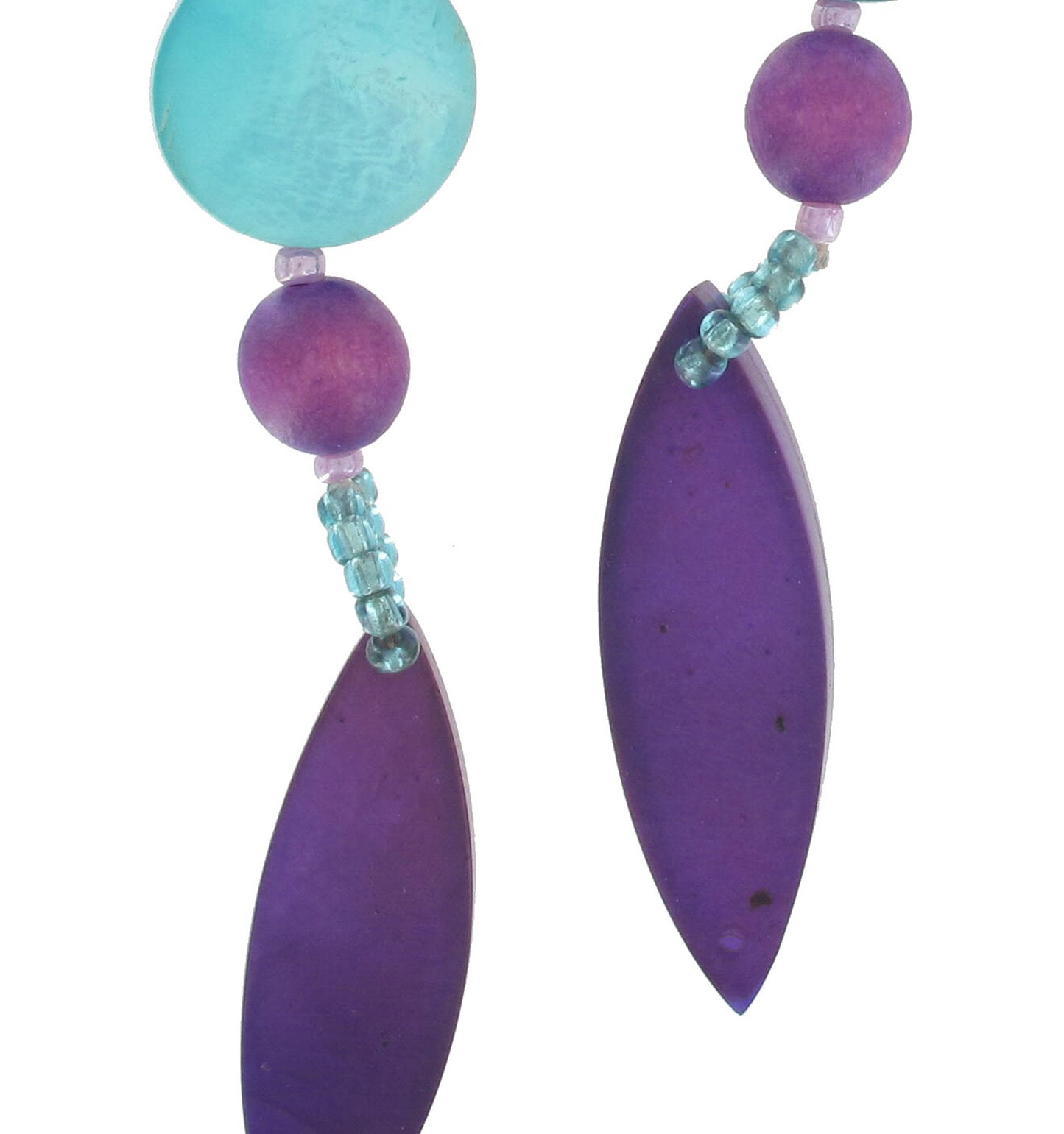 Super Long Colorful Red Blue Purple Beaded Shell Dangle Earrings Pierced 5"