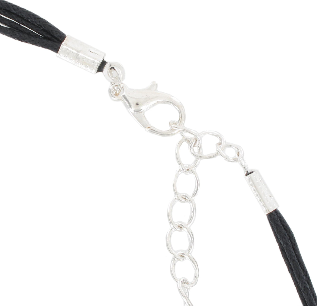 Multi Strand Cord Necklace Pendant Black White Circles Dot Mod Enamel Cord 20"