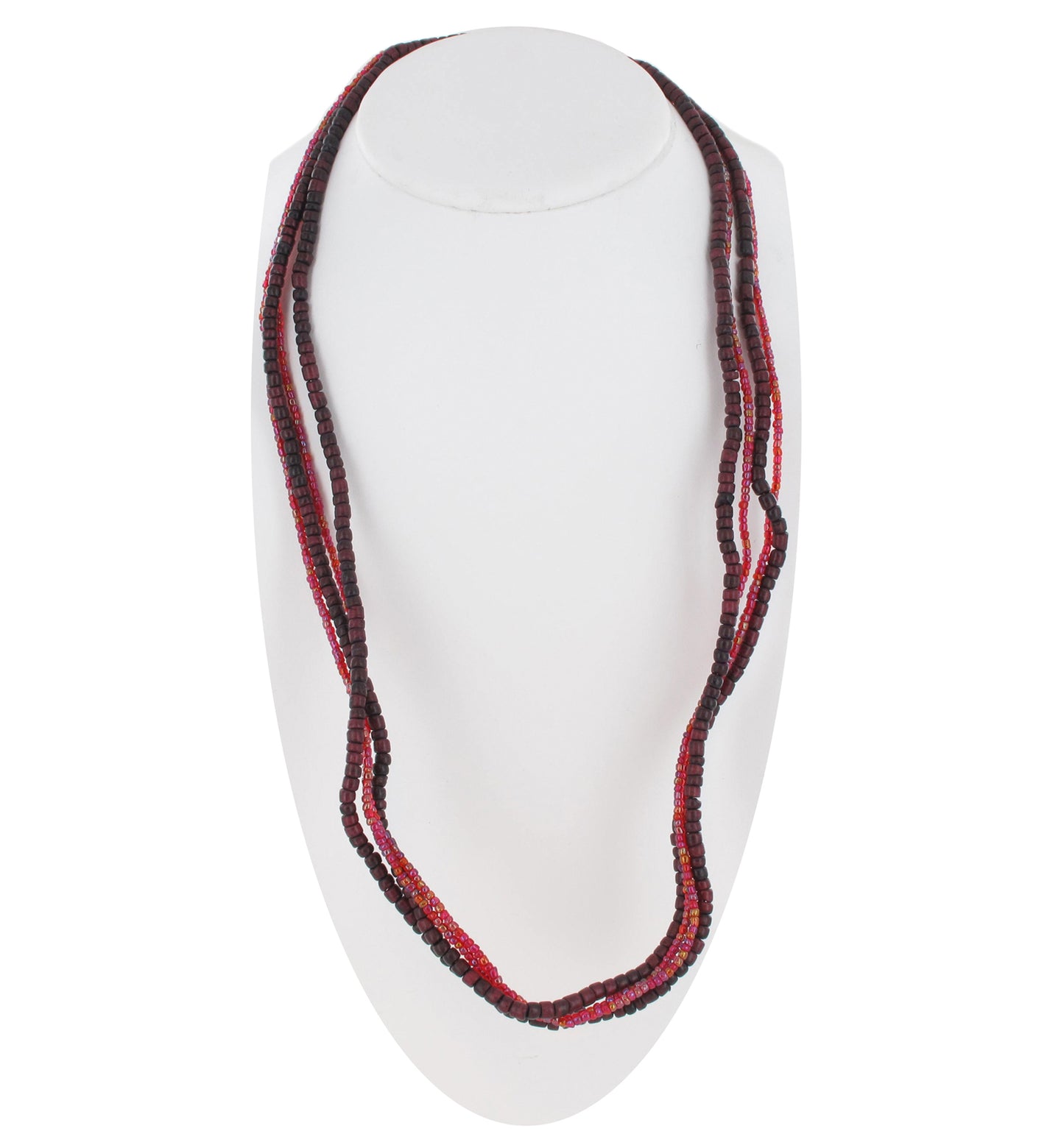 Crazy Wire Red Multicolor Beaded Wood Statement Multi Strand Necklace 40"