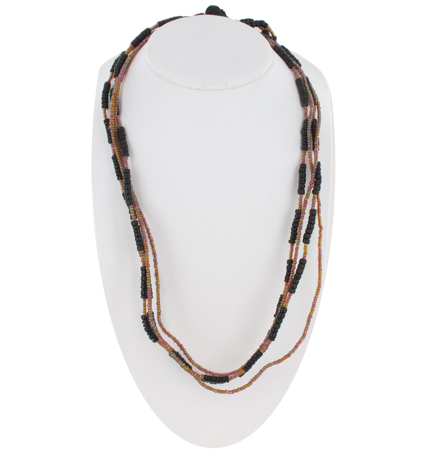 Crazy Wire Beaded Wood Torsade Black Multicolor Multistrand Collar Necklace 40"