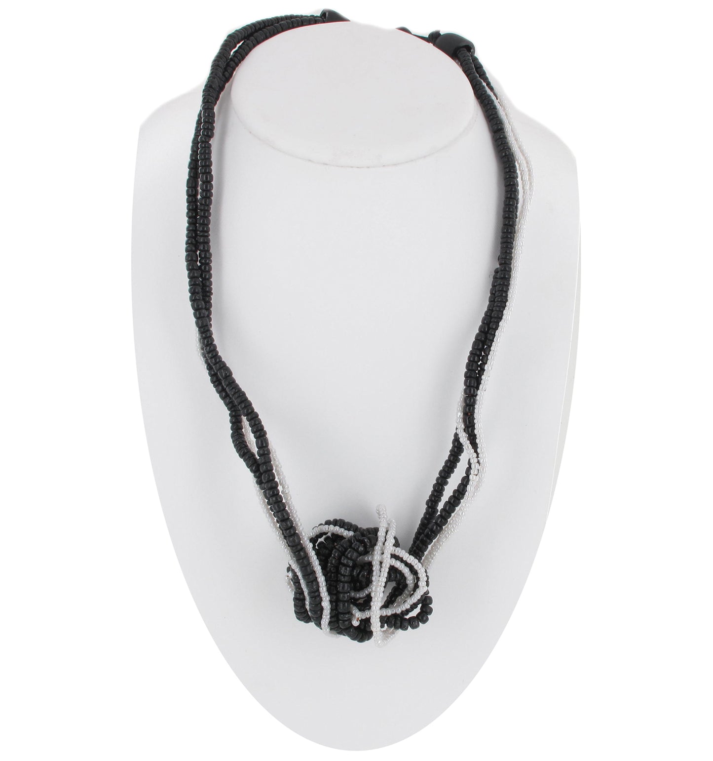 Crazy Wire Black White Wood Beaded Multistrand Statement Necklace 40"
