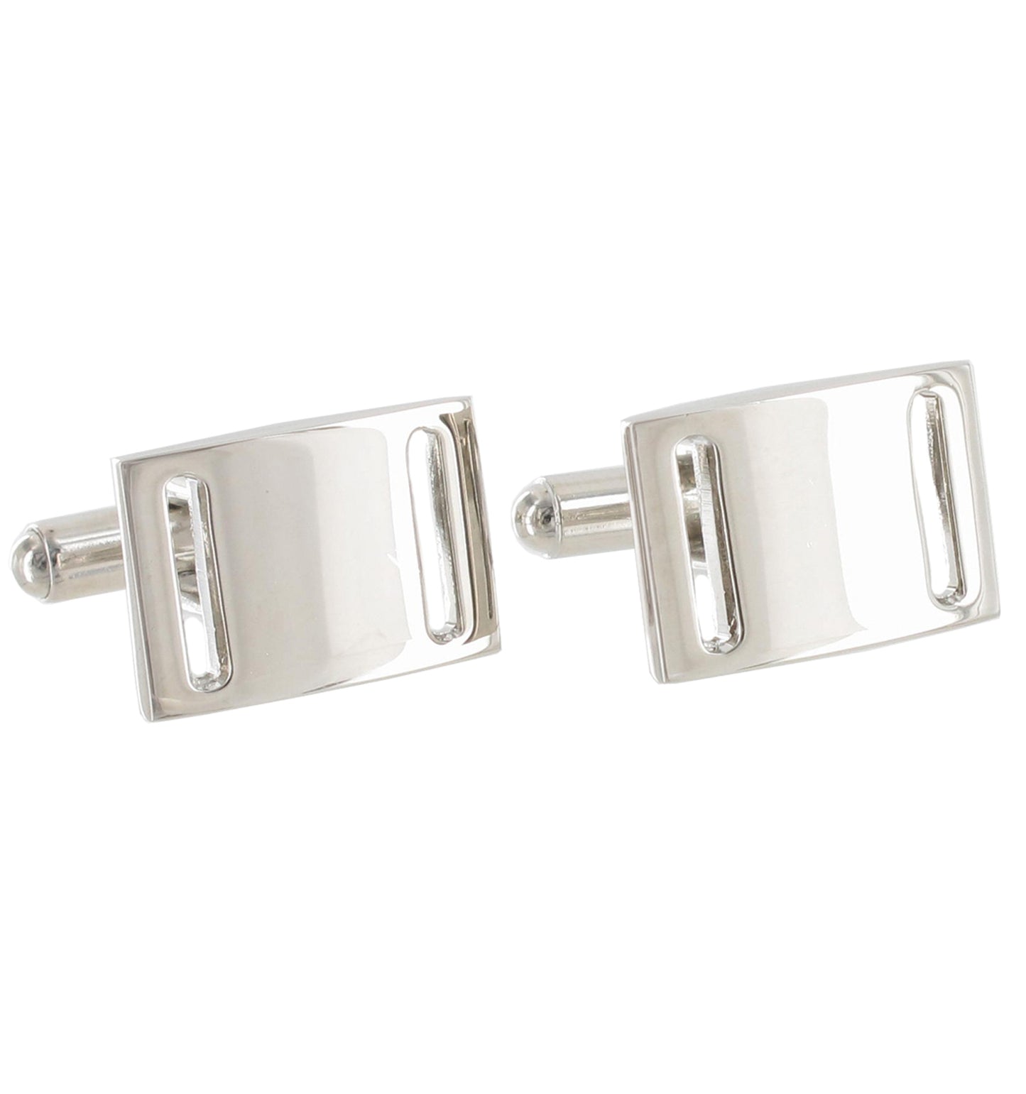 Silver Tone Mens Cufflinks Rectangle Slotted Cut Out Opening Toggle Back 17.5mm
