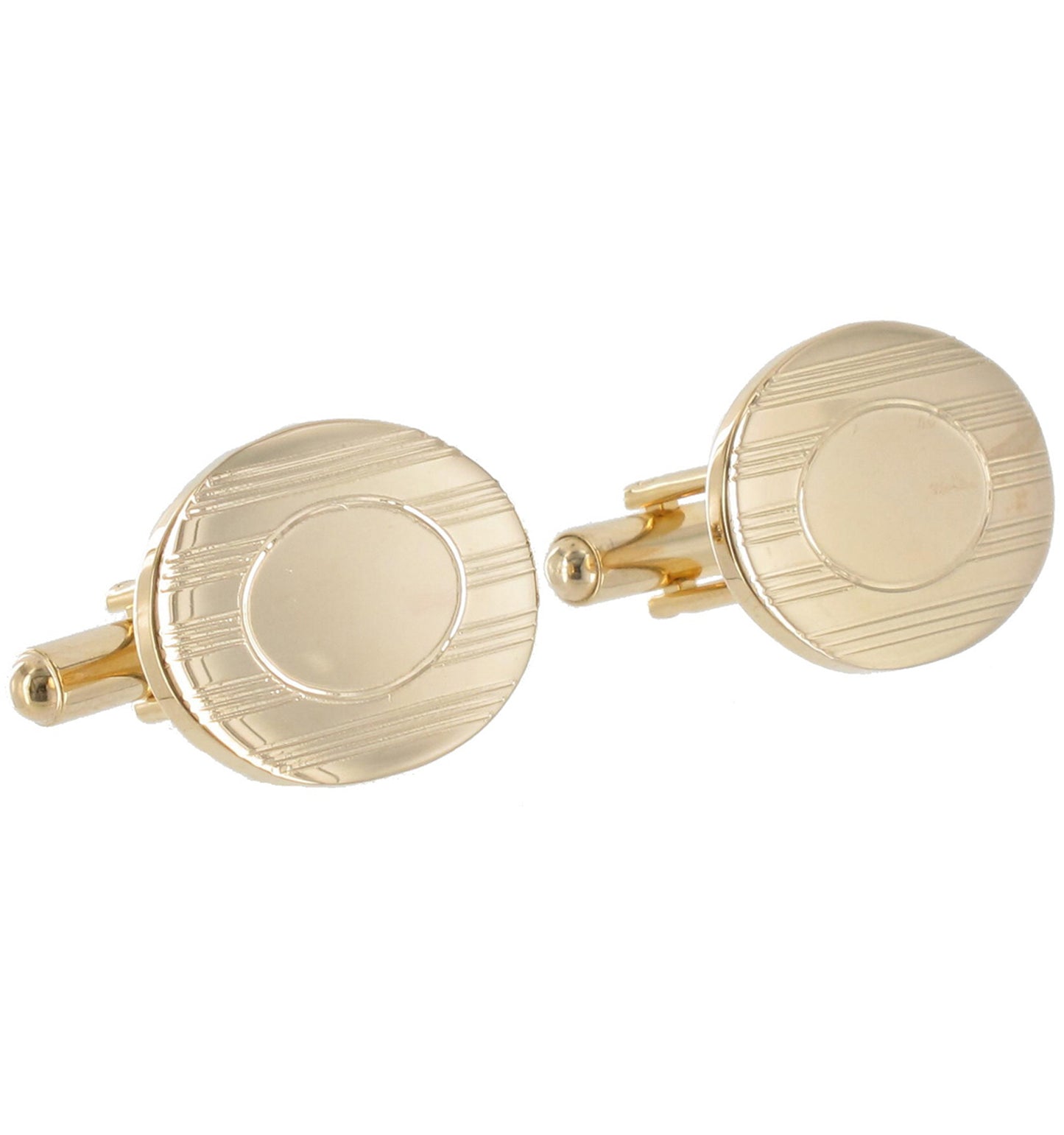 Gold Tone Mens Cufflinks Classic Oval Etched Toggle Back 24mm