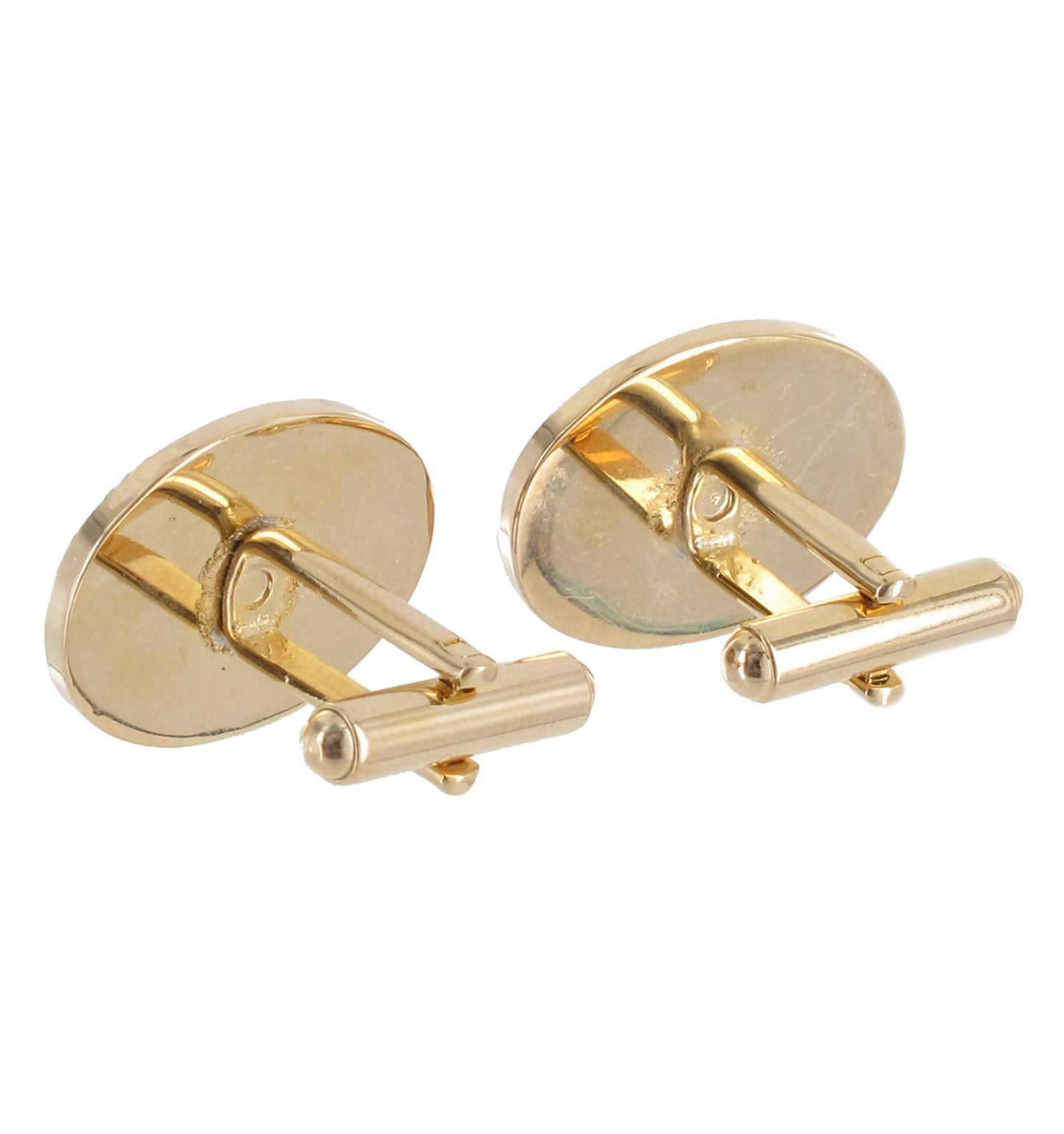 Gold Tone Mens Cufflinks Classic Oval Etched Toggle Back 24mm