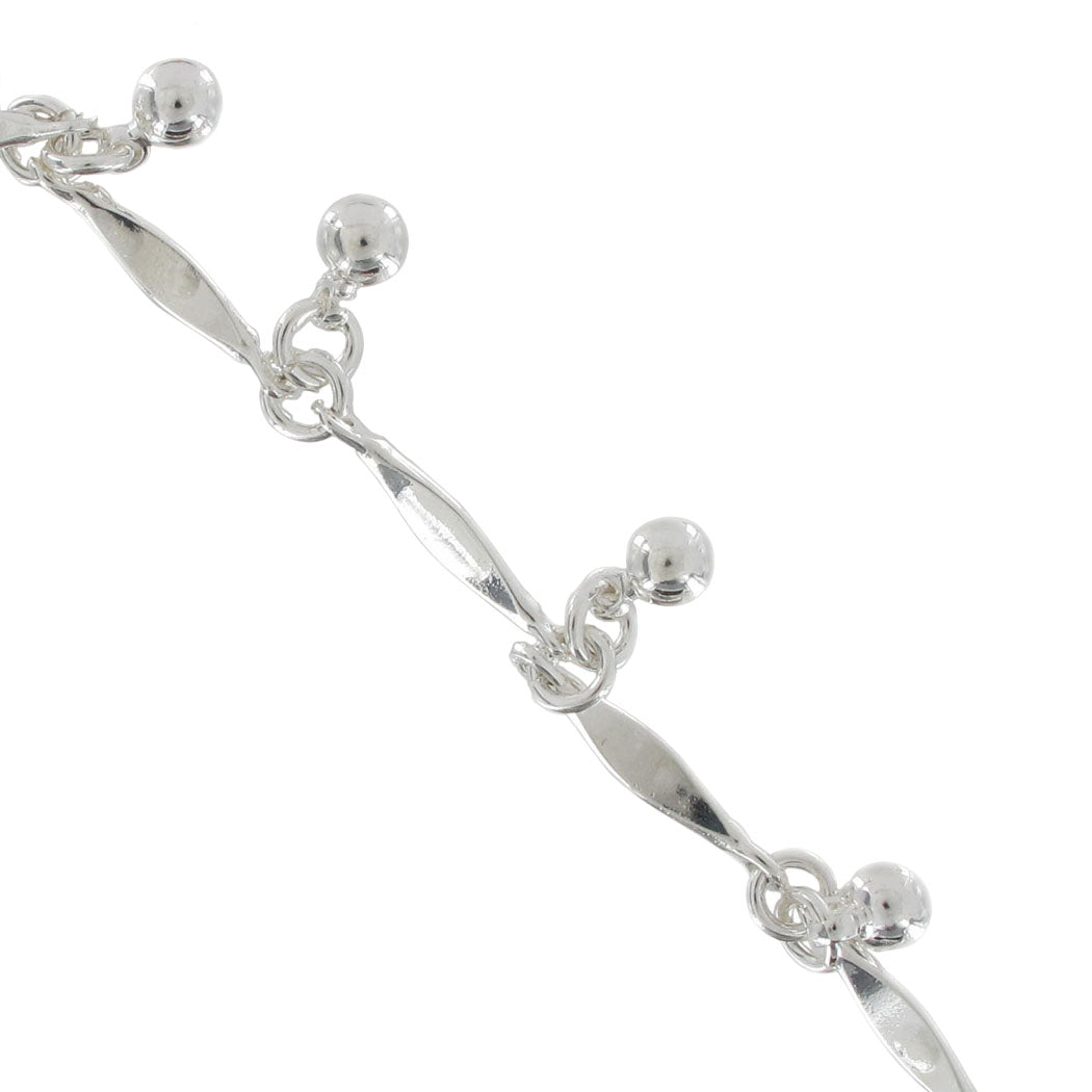 Charm Bracelet Silver Tone Chain Link Tiny Beaded Balls Large Sz 8-10"