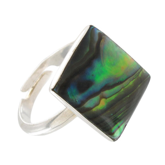 Abalone Paua Shell Rectangle Ring Sterling Silver Adjustable One Size Fits Most