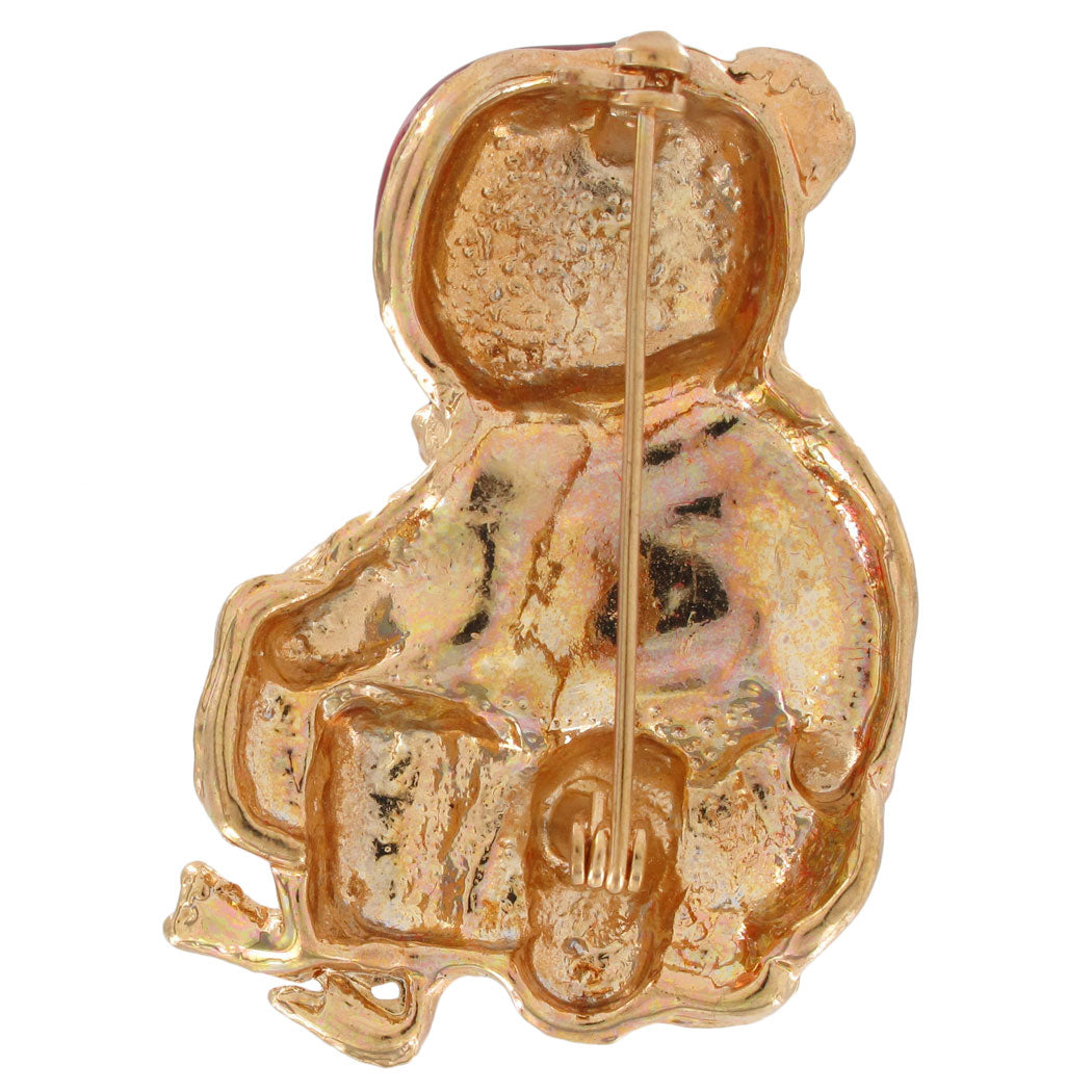 Christmas Pin Brooch Enamel Gold Tone Bear Gifts Presents 1 7/8"
