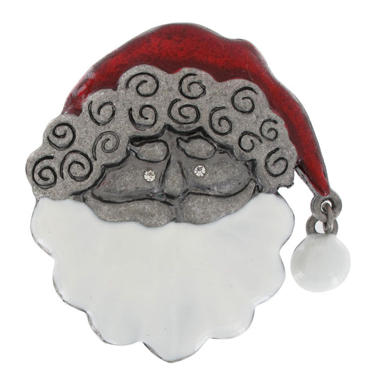 Christmas Pin Brooch Enamel Pewter Tone Santa Claus St Nick Holiday 1 3/4"