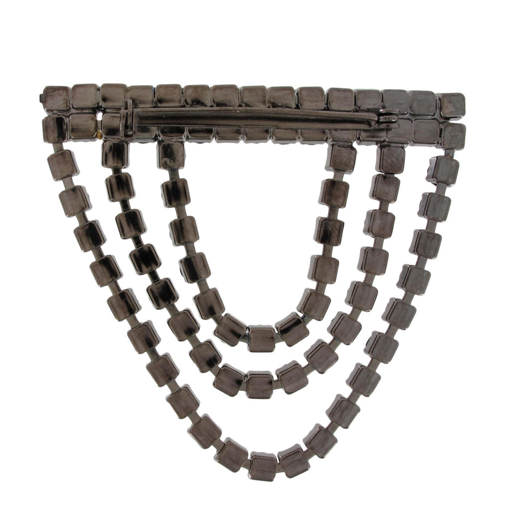 Vintage Pave Black Rhinestone Miltary Style Chain Bar Pin Brooch 2 1/2"
