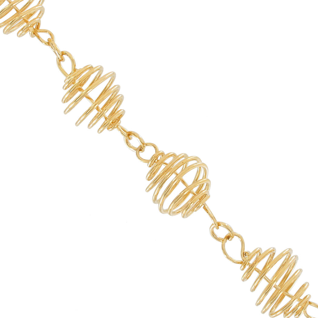Gold Tone Openwork Wire Necklace Pierced Earrings 2.37" Bracelet 9" Chain21"