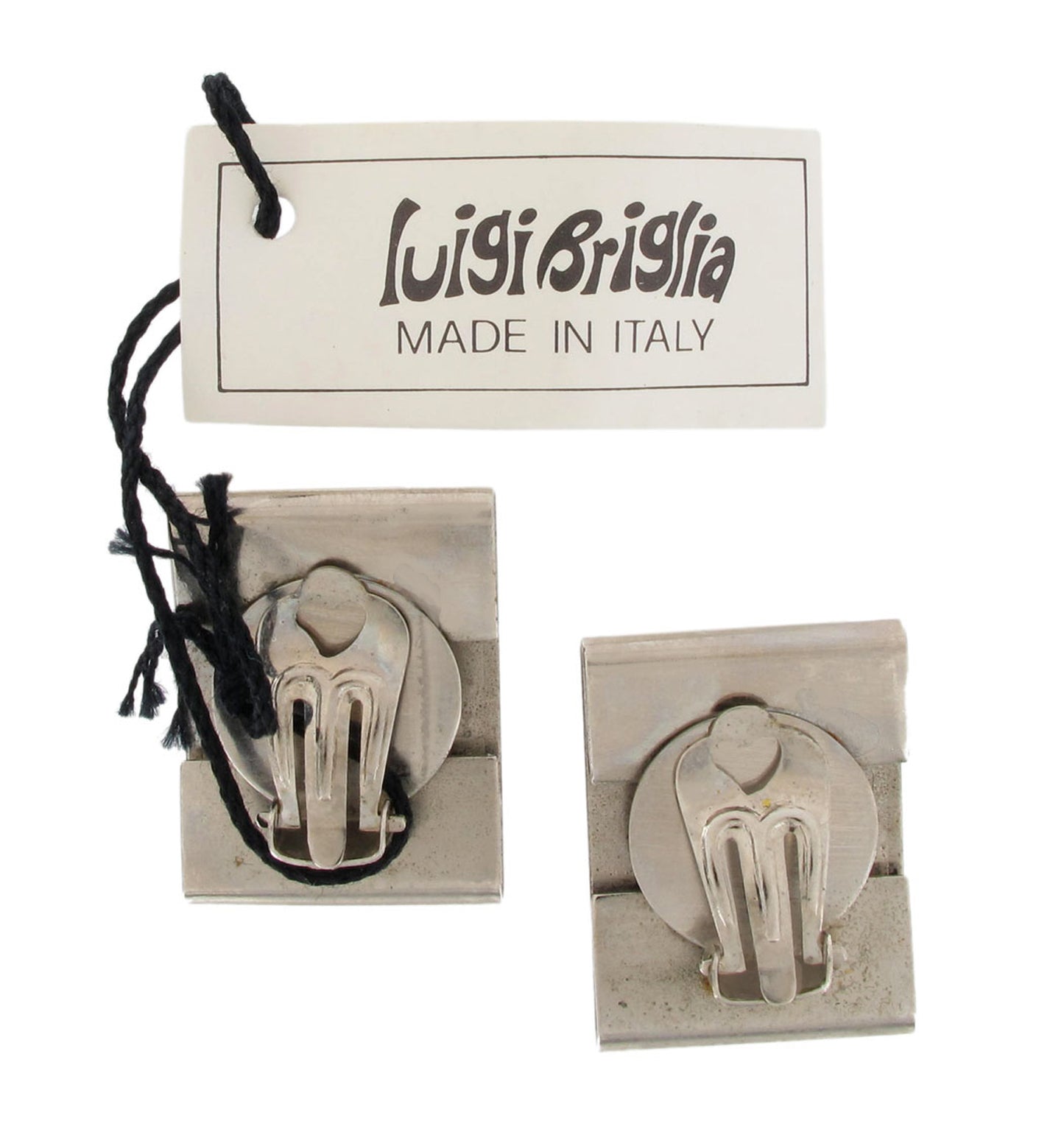 Luigi Briglia Vintage Clip On Earrings Silver Tone Square Ab Rhinestone 1.06"