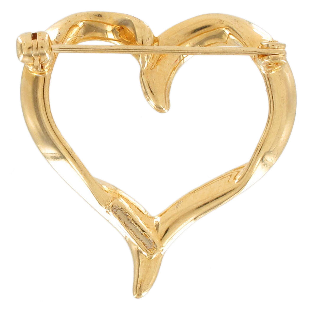 Two Tone Gold Tone Ladies Heart Cz Shaped Heart Pin Brooch 1 1/8" Gift Boxed