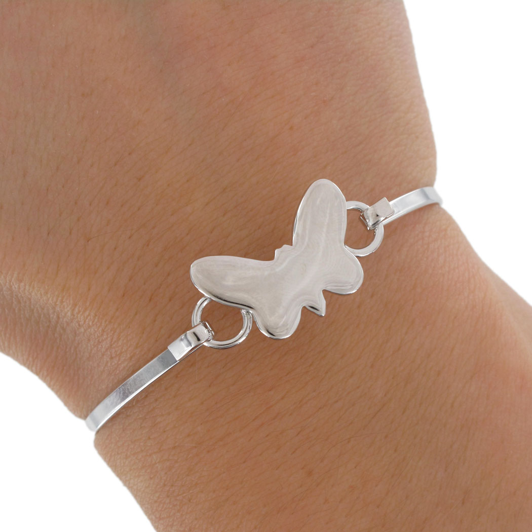 Speidel Bangle Cuff Bracelet Silver Tone Butterfly Ladies Small 7"