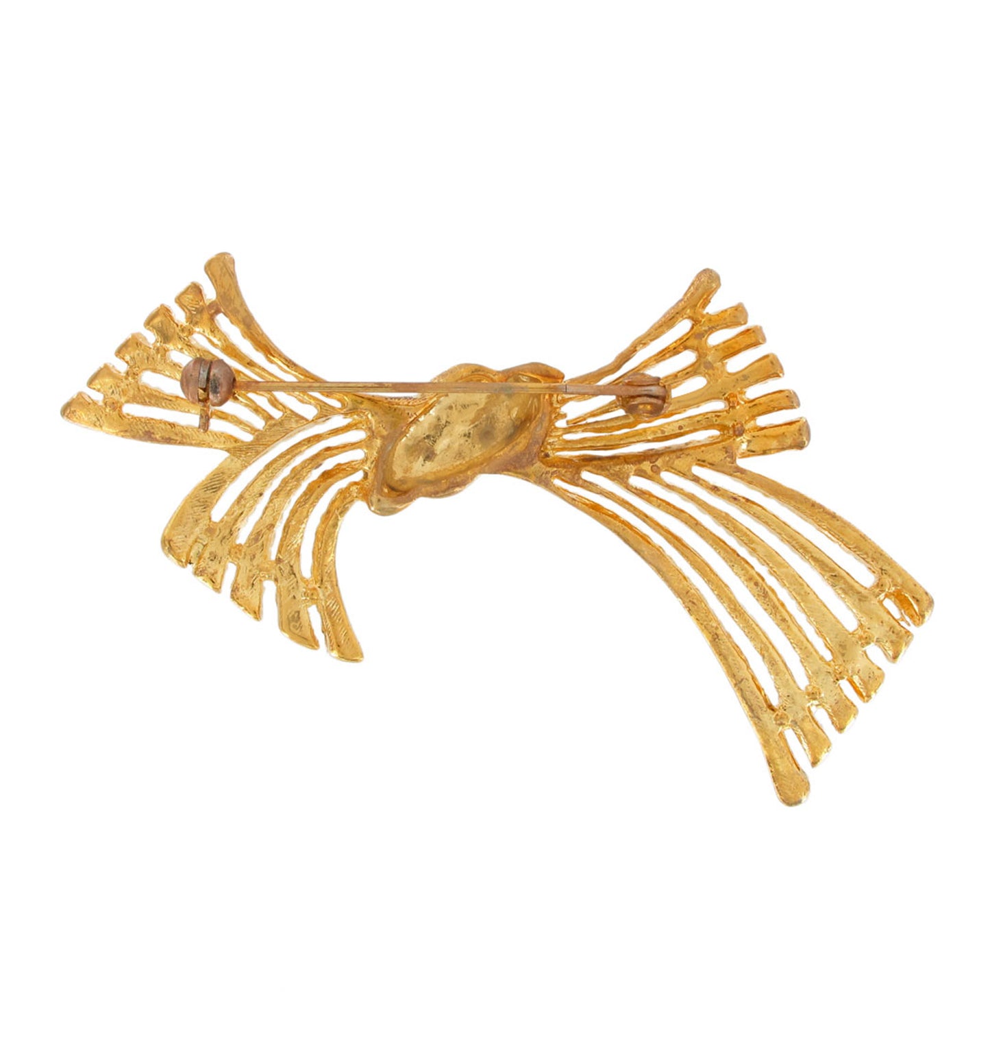 Vintage Large Gold Tone Textured Ribbon Bow Brooch Pin 3 1/2"